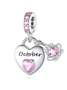 Sterling Silver Birthstone Charm Heart Dangle Charm Bracelet Necklace Gift